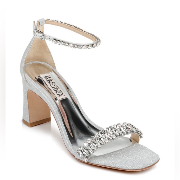 Badgley Mischka Harriet Open Toe Block Heel in Silver - Picture 2 of 14